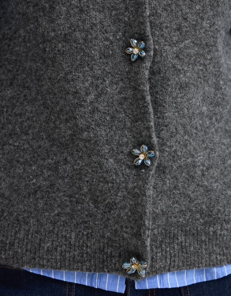 B.Young Omea Knit Vest with Floral Buttons in Dark Grey