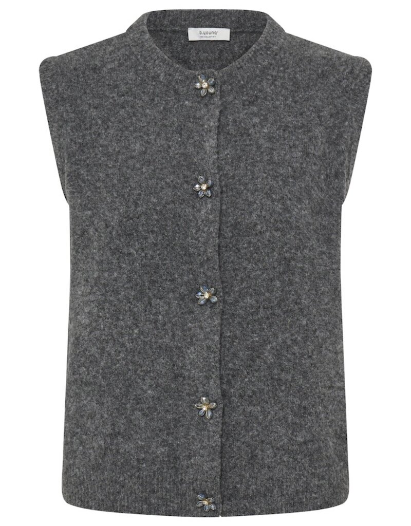 B.Young Omea Knit Vest with Floral Buttons in Dark Grey