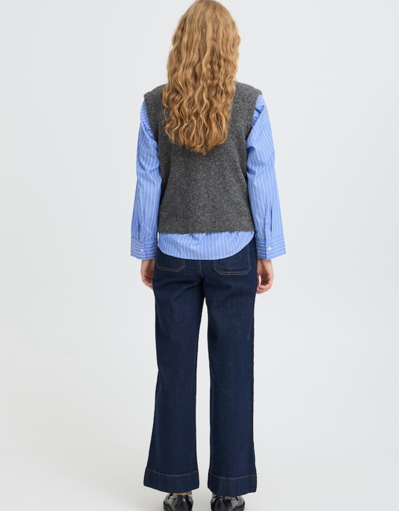 B.Young Omea Knit Vest with Floral Buttons in Dark Grey