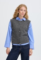 B.Young Omea Knit Vest with Floral Buttons in Dark Grey