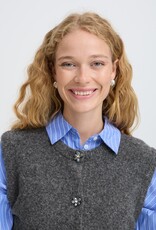 B.Young Omea Knit Vest with Floral Buttons in Dark Grey