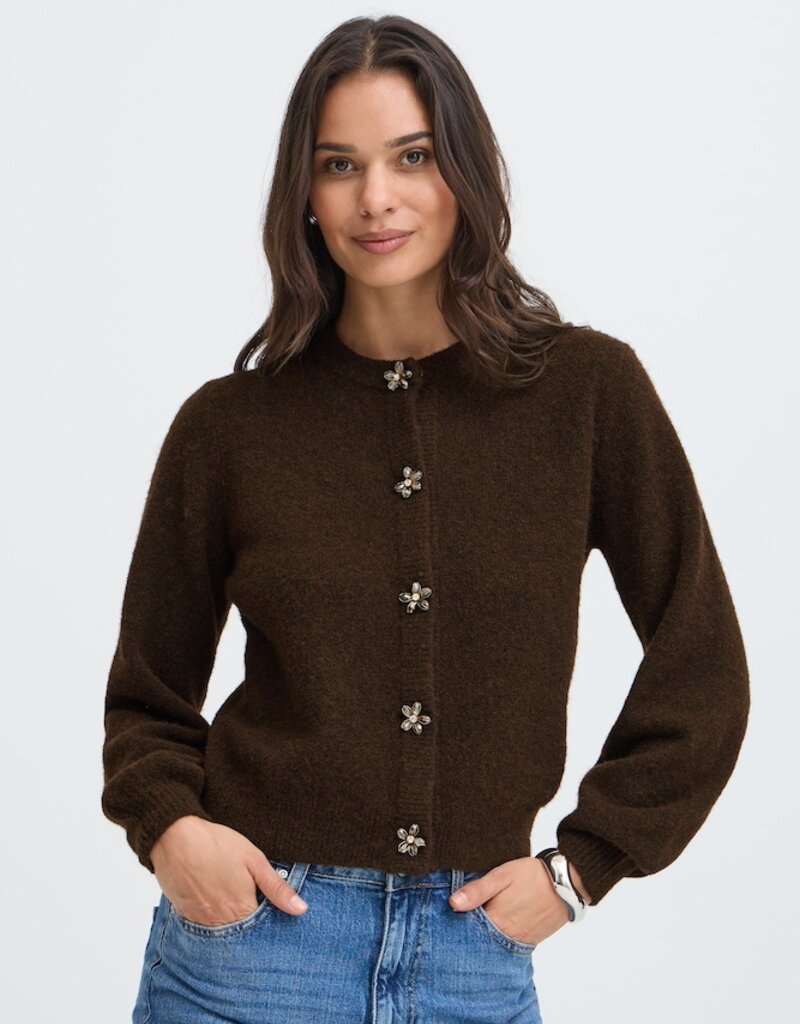 B.Young Omea Deco Cardigan with Floral Buttons in Java