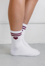 Brunette the Label Sporty Sock with Heart and Stripes in White and Plum