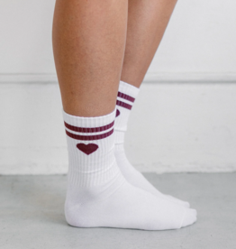 Brunette the Label Sporty Sock with Heart and Stripes in White and Plum