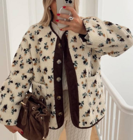Rosa Clothing *BEST SELLER* Floral Sherpa Jacket in Coffee Daisy