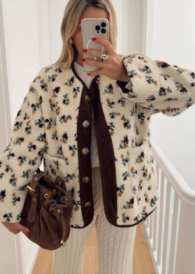 Rosa Clothing *BEST SELLER* Floral Sherpa Jacket in Coffee Daisy