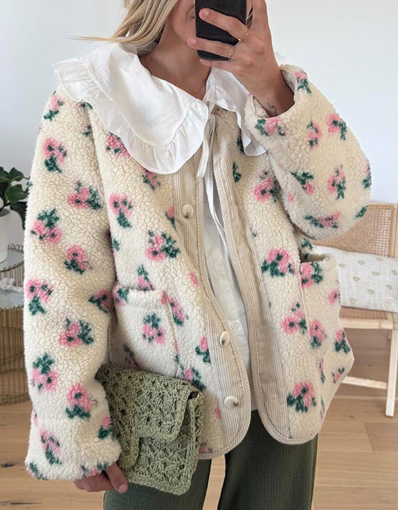 Rosa Clothing *BEST SELLER* Floral Sherpa Jacket in Pink Daisy