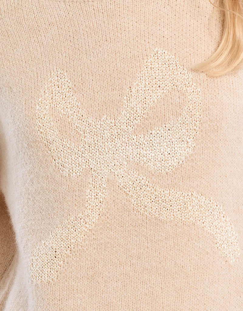 Molly Bracken Kids Berri Bow Kids Pullover in Beige
