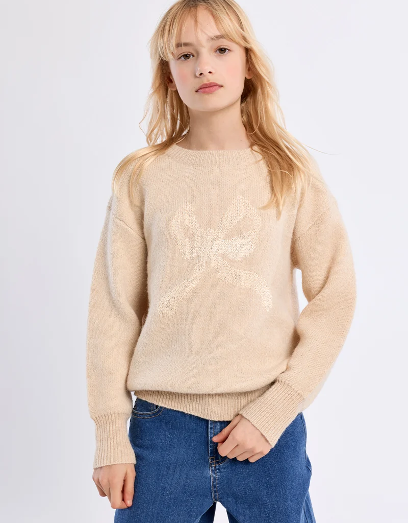 Molly Bracken Kids Berri Bow Kids Pullover in Beige