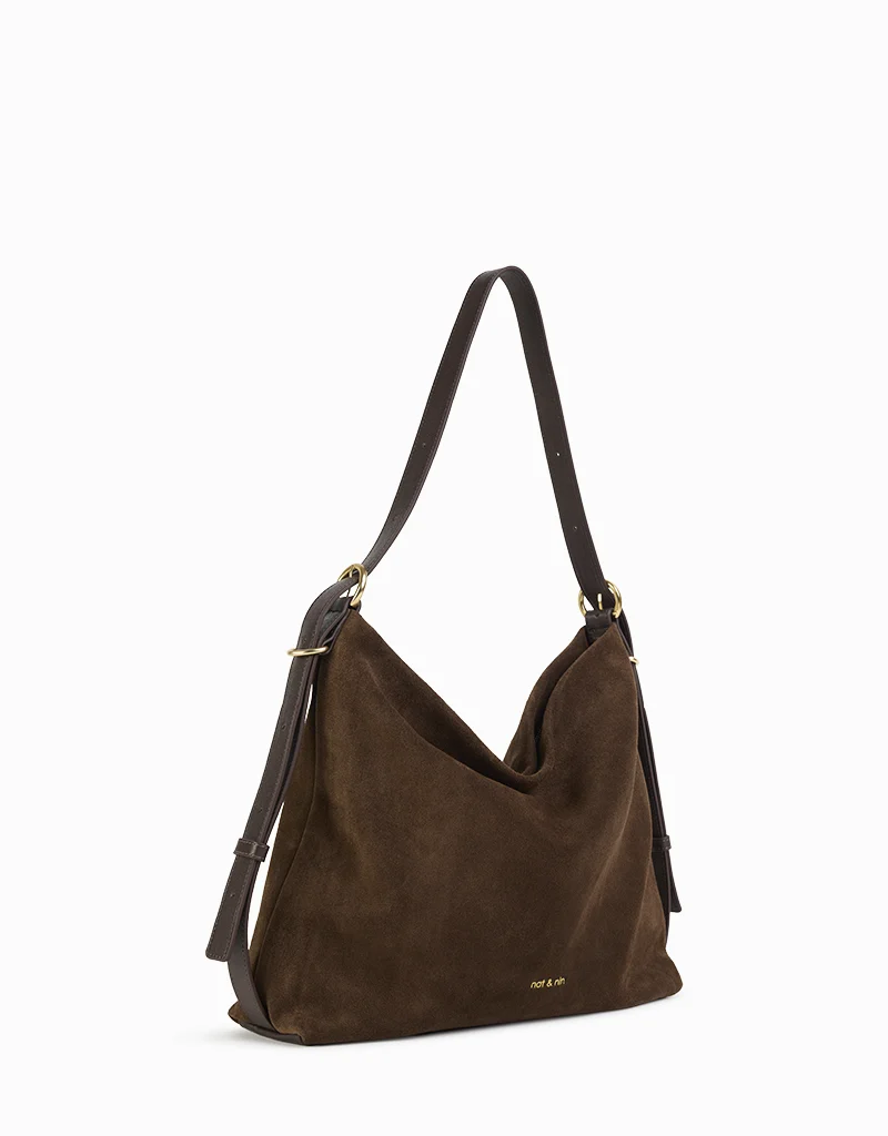 Nat & Nin Moreen Slouch Bag in Ebene Brown Suede