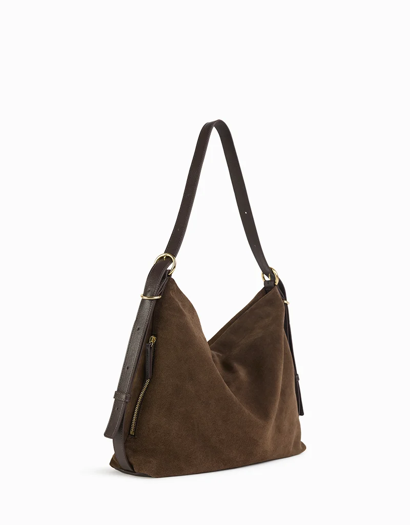 Nat & Nin Moreen Slouch Bag in Ebene Brown Suede