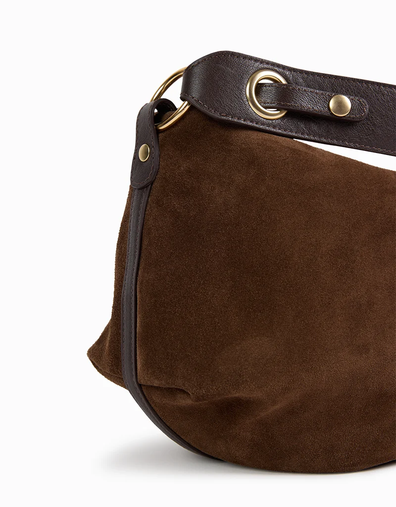 Nat & Nin Hera Two Strap Slouch Bag in Ebene Brown Suede