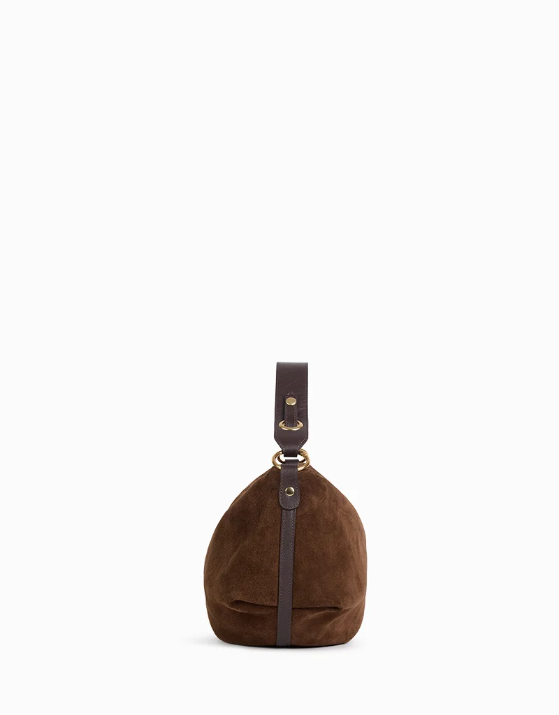 Nat & Nin Hera Two Strap Slouch Bag in Ebene Brown Suede