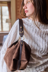 Nat & Nin Hera Two Strap Slouch Bag in Ebene Brown Suede