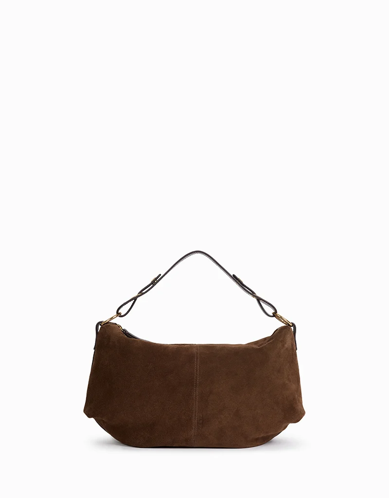Nat & Nin Hera Two Strap Slouch Bag in Ebene Brown Suede
