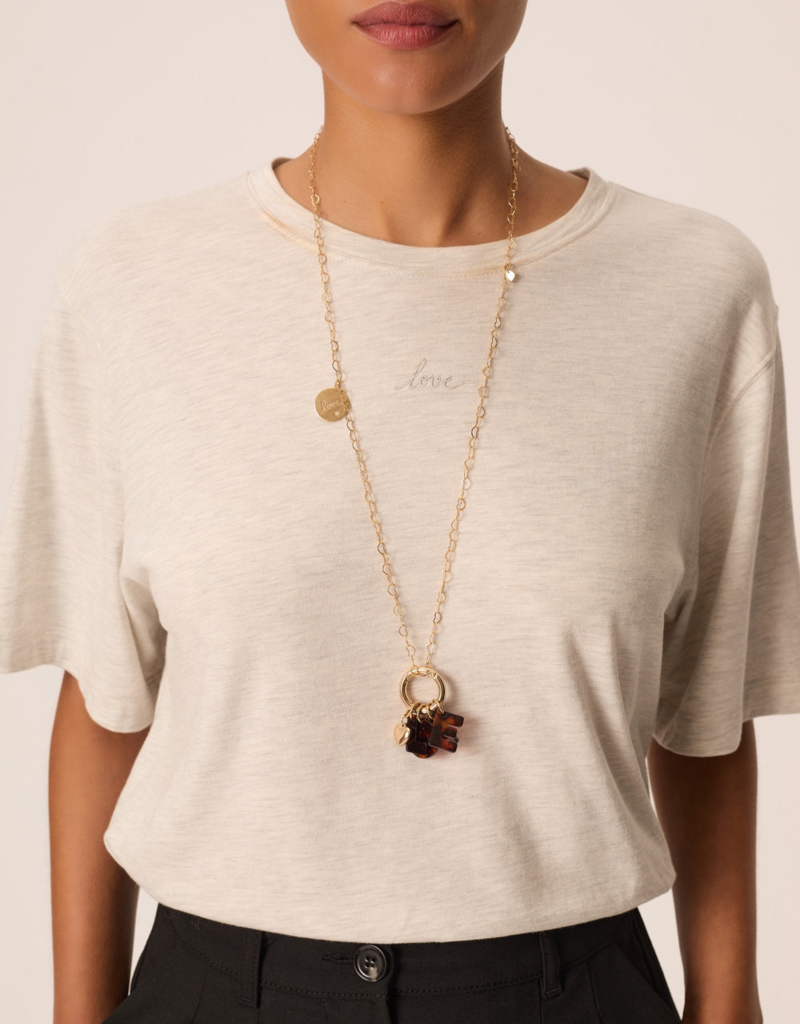 Des Petits Hauts Purple LOVE Bag Charm in Tortoise Shell