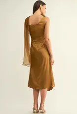 Adelyn Rae Kenny Contrast Scarf Cowl-neck Slip Midi Dress in Olive Gold