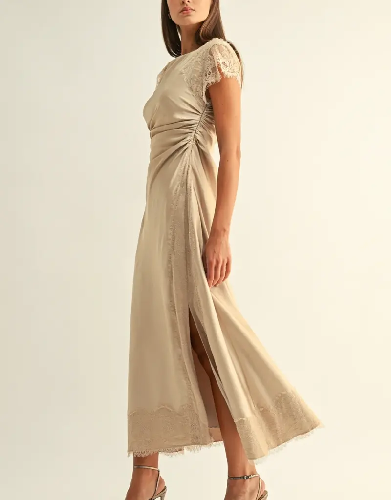 Adelyn Rae Camila Lace Satin Maxi Dress In Champagne