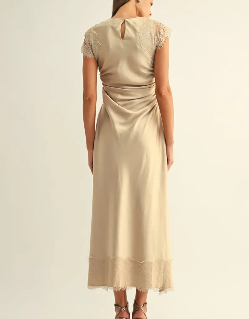 Adelyn Rae Camila Lace Satin Maxi Dress In Champagne