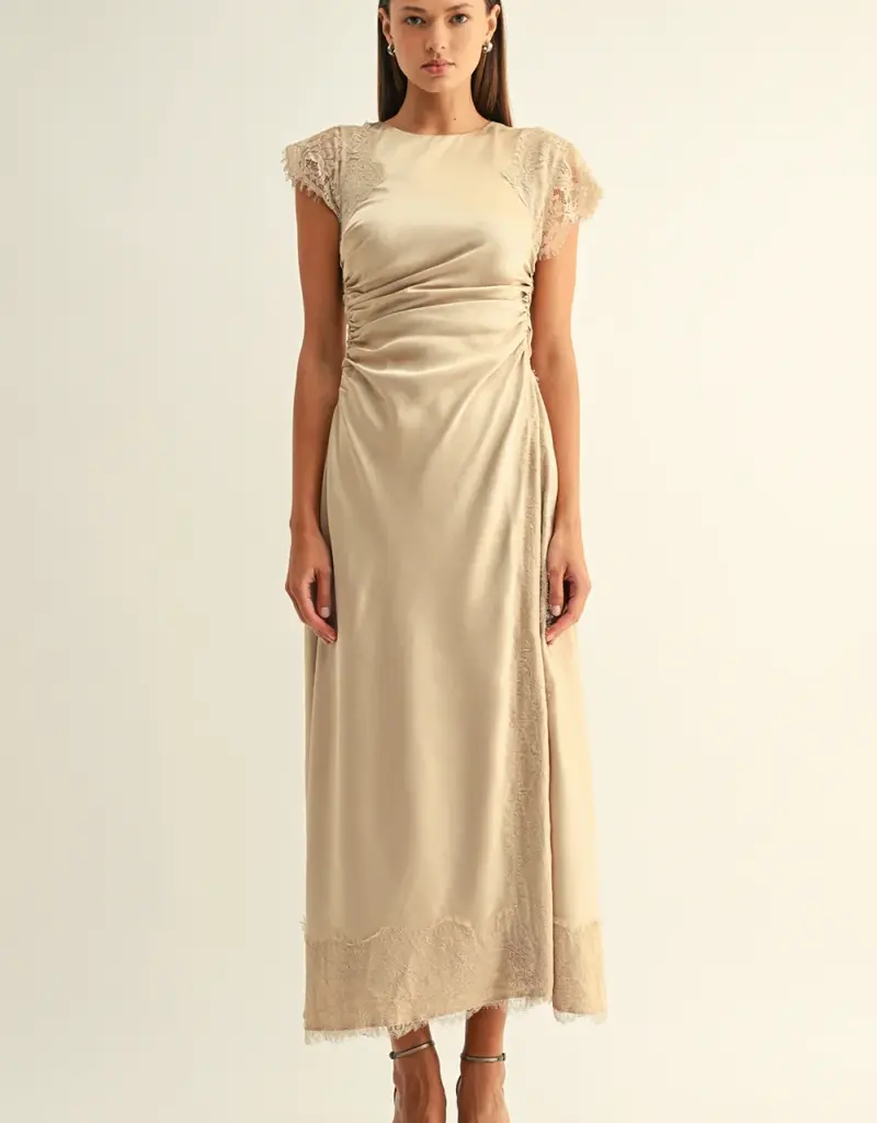 Adelyn Rae Camila Lace Satin Maxi Dress In Champagne