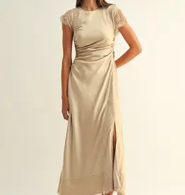 Adelyn Rae Camila Lace Satin Maxi Dress In Champagne