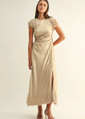 Adelyn Rae Camila Lace Satin Maxi Dress In Champagne