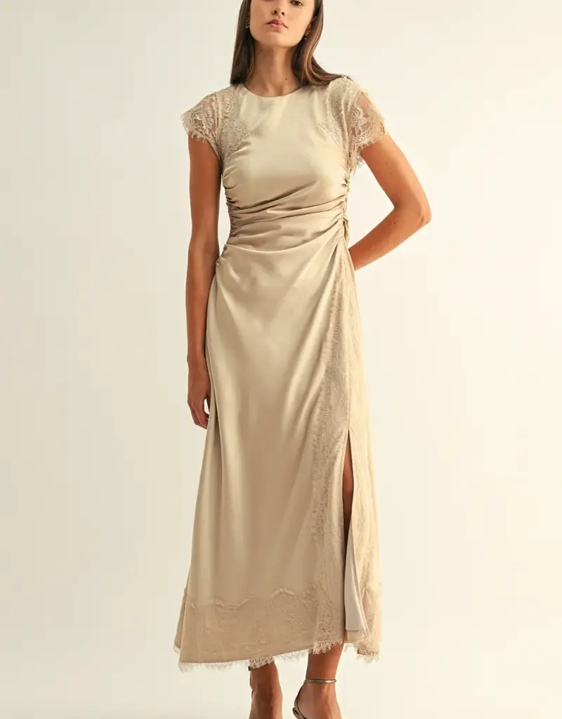 Adelyn Rae Camila Lace Satin Maxi Dress In Champagne