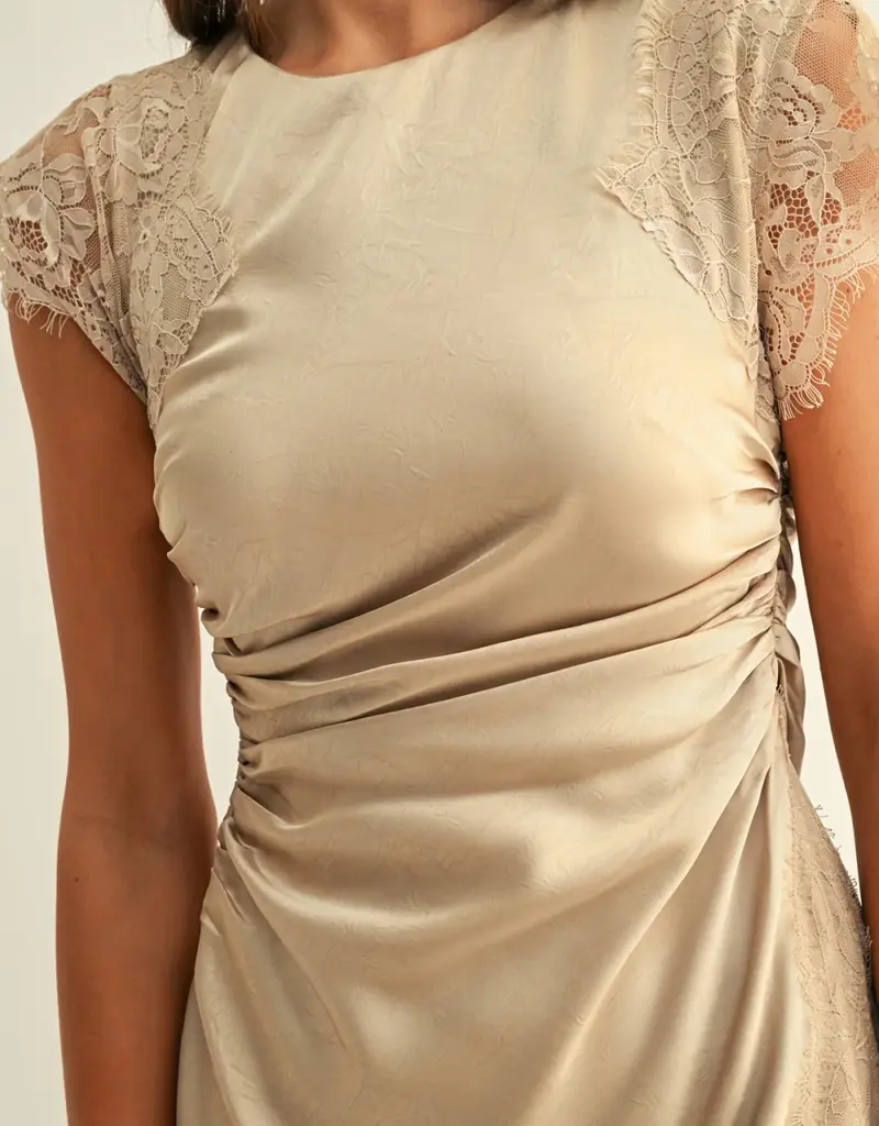 Adelyn Rae Camila Lace Satin Maxi Dress In Champagne