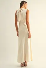 Adelyn Rae *Best Seller* Kate Cowl Drape Asymmetrical Maxi Dress in Champagne