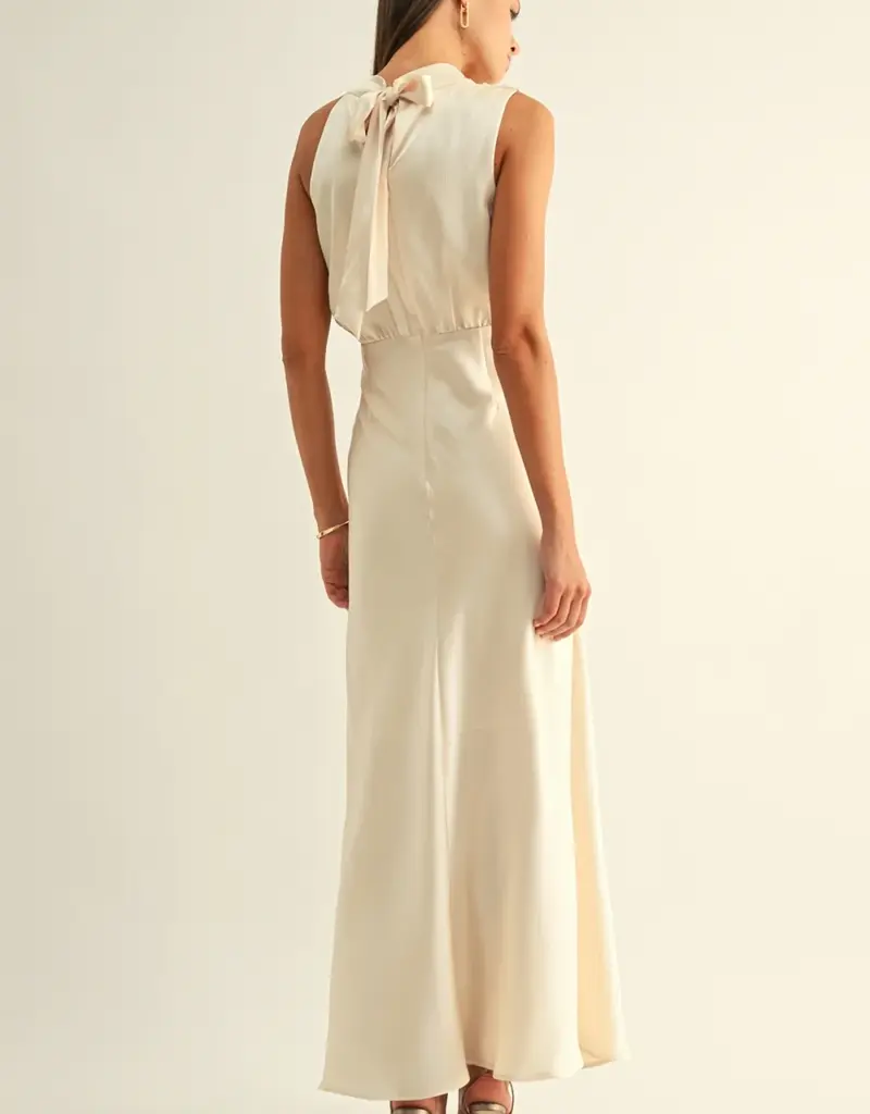 Adelyn Rae *Best Seller* Kate Cowl Drape Asymmetrical Maxi Dress in Champagne