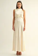 Adelyn Rae *Best Seller* Kate Cowl Drape Asymmetrical Maxi Dress in Champagne