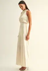 Adelyn Rae *Best Seller* Kate Cowl Drape Asymmetrical Maxi Dress in Champagne