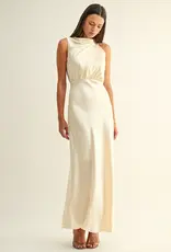 Adelyn Rae *Best Seller* Kate Cowl Drape Asymmetrical Maxi Dress in Champagne