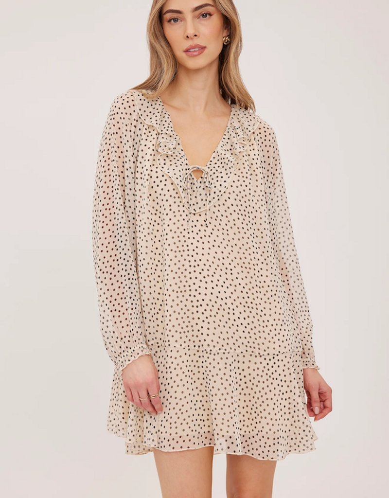 Gentle Fawn Esmeralda Long Sleeve Mini Dress With Collar Detail in Cream Polka-Dot