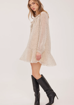 Gentle Fawn Esmeralda Long Sleeve Mini Dress With Collar Detail in Cream Polka-Dot