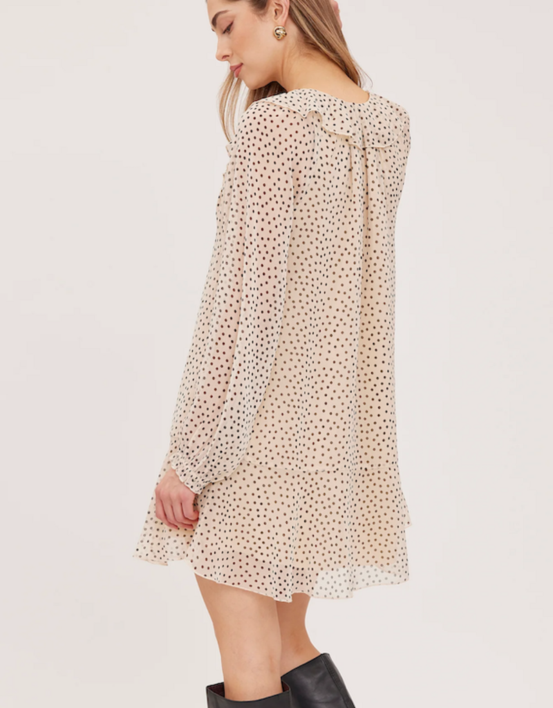 Gentle Fawn Esmeralda Long Sleeve Mini Dress With Collar Detail in Cream Polka-Dot