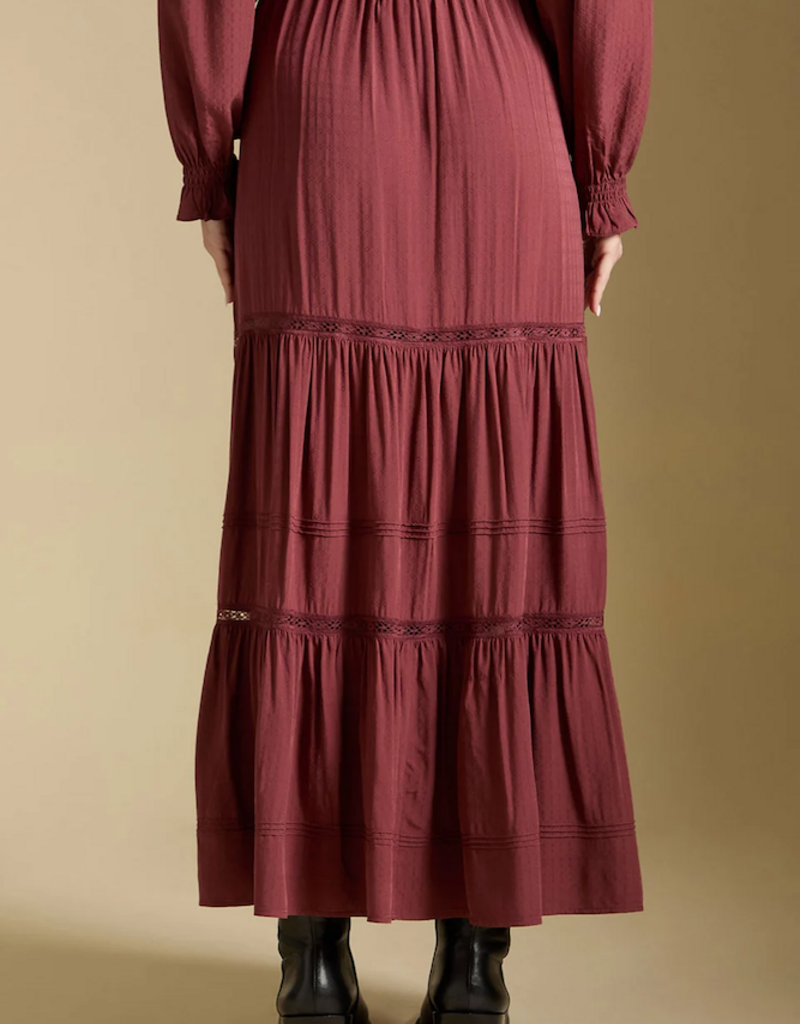 Saltwater Luxe Jaycee Tiered Midi Skirt in Merlot