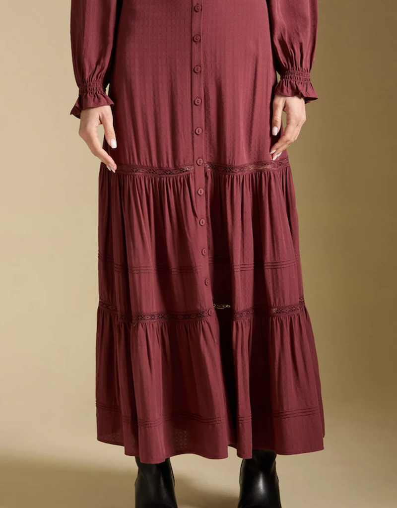 Saltwater Luxe Jaycee Tiered Midi Skirt in Merlot