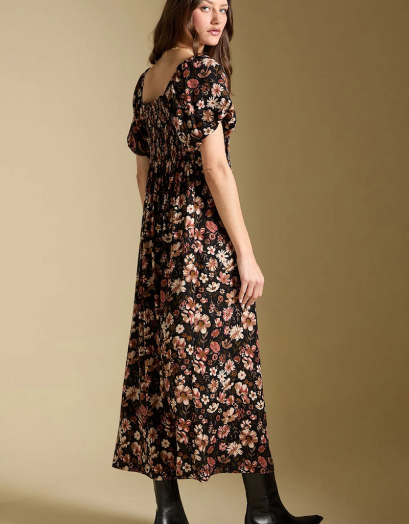Saltwater Luxe Quinlie Puff Sleeve Midi Dress in Multi Floral