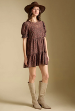 Saltwater Luxe Ginna Puff Sleeve Mini Dress in Mocha