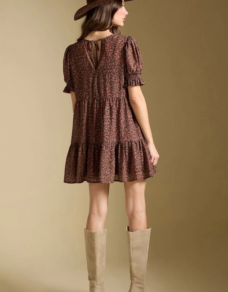 Saltwater Luxe Ginna Puff Sleeve Mini Dress in Mocha