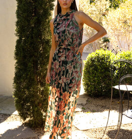 Adelyn Rae Veda Burnout Velvet Draped Maxi Dress in Teal Multi Floral