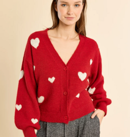 Molly Bracken Bradi Heart Cardigan in Red