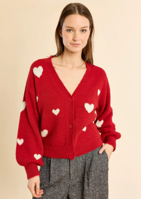 Molly Bracken Bradi Heart Cardigan in Red