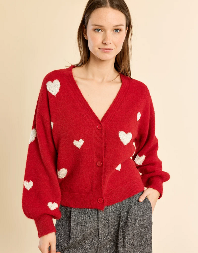 Molly Bracken Bradi Heart Cardigan in Red