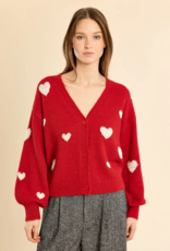Molly Bracken Bradi Heart Cardigan in Red