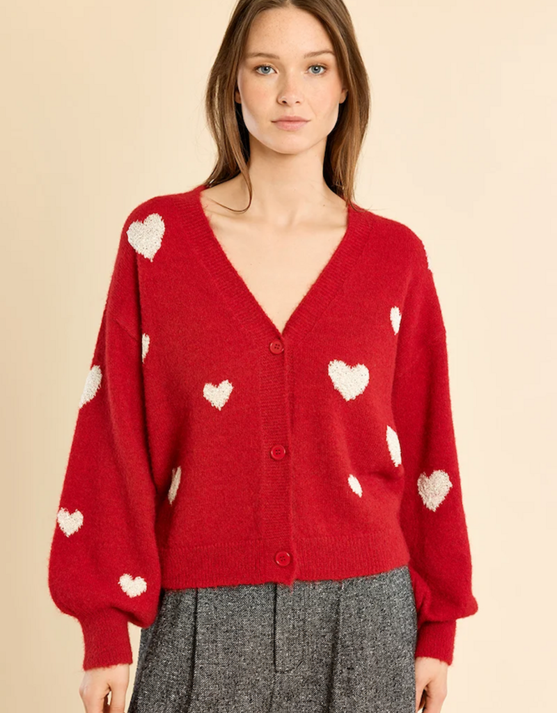 Molly Bracken Bradi Heart Cardigan in Red