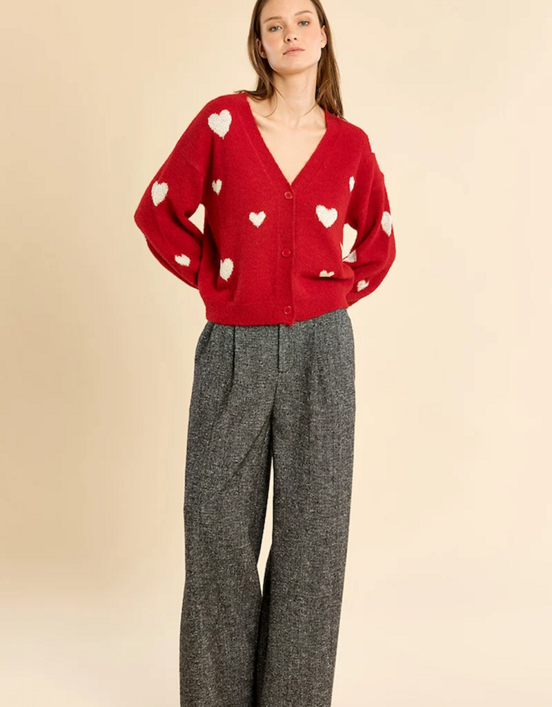 Molly Bracken Bradi Heart Cardigan in Red