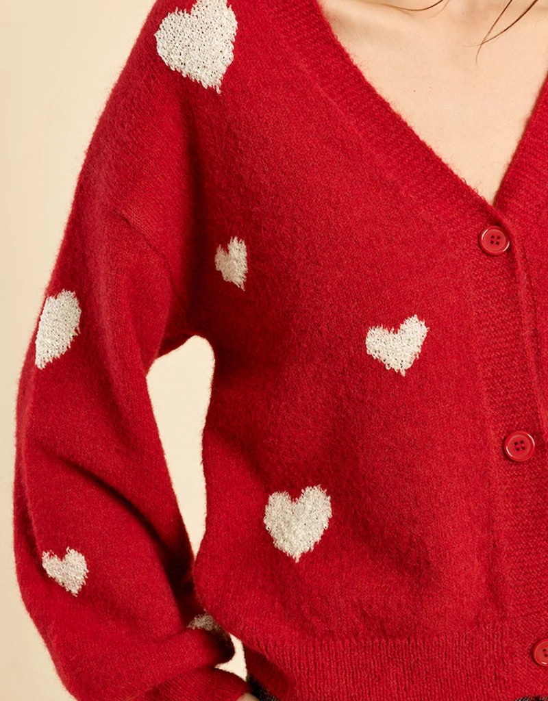 Molly Bracken Bradi Heart Cardigan in Red