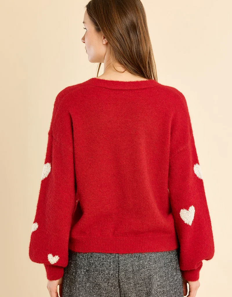 Molly Bracken Bradi Heart Cardigan in Red